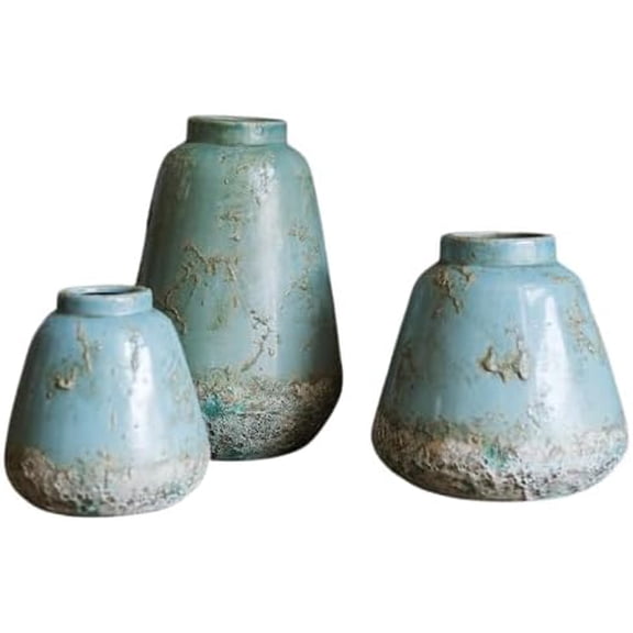 Rustic Reach Turquoise Ceramic Vases for Office, Kitchen, & Home Decor | Modern Boho Flower Vase | Decorative Pottery Vases Centerpieces for Tables, Shelves (Blue)$$Home Decor, Kitchen, & Other
