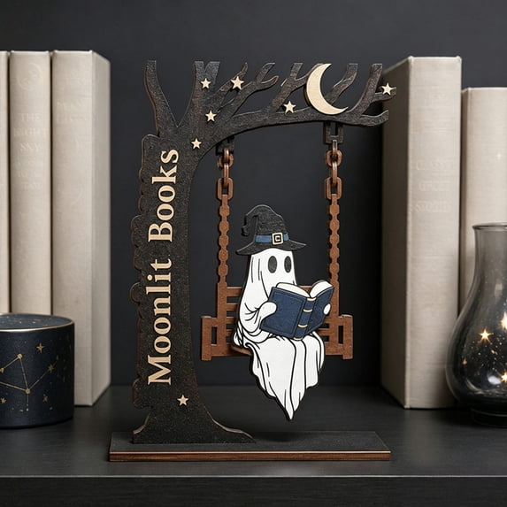 Rustic Reading Ghost Bookend, Bookcase – Under $5