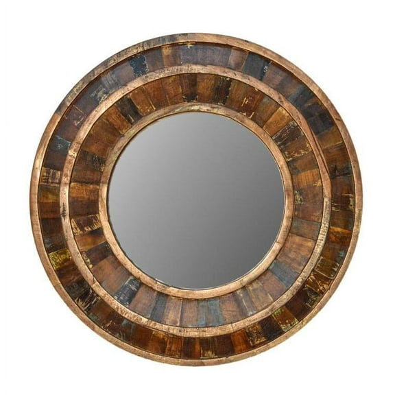 Rustic Reclaimed Round Wooden Mirror 36"