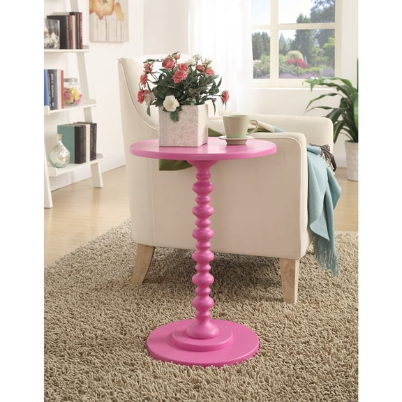 Rustic Recluse Beach Spindle Table 17.75" x 24" - Glossy Pink Finish, Round Top, Perfect as Side or End Table, Easy Assembly.