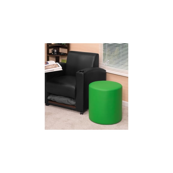 Rustic Recluse Round Ottoman in Envy Green offering plush comfort with a stylish design perfect for living rooms, lounges, and waiting rooms