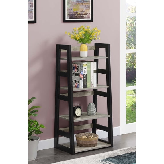 Rustic Recluse Trestle Bookcase, 21.75-In x 14-In x 44.25-In , Faux Birch Finish, 4-Tier Open Shelving, Sturdy Wood & Particle Board, Modern Storage Shelf