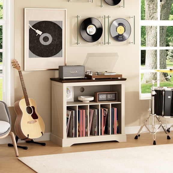 Rustic Record Player Stand Vinyl Storage, Farmhouse Versatile Media Console Turntable Stand