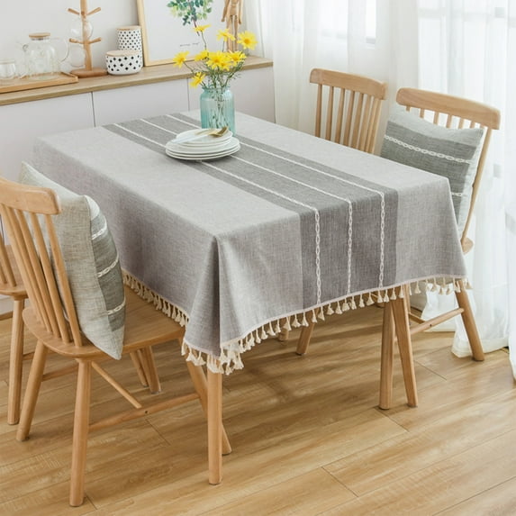 Rustic Rectangle Tablecloth, Waterproof Cotton Linen Tablecloth with Tassel, Wrinkle Free Farmhouse Table Cloths for Kitchen Dining Outdoor, 55"x35"