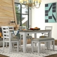 thumbnail image 1 of Rustic Rectangular Dining Table Bench and Chairs, 6-Piece Wooden Kitchen Dining Room Table Set with Fabric Padded Seat and Slatted Backrest, Standard Height (Brown and White Wash), 1 of 10