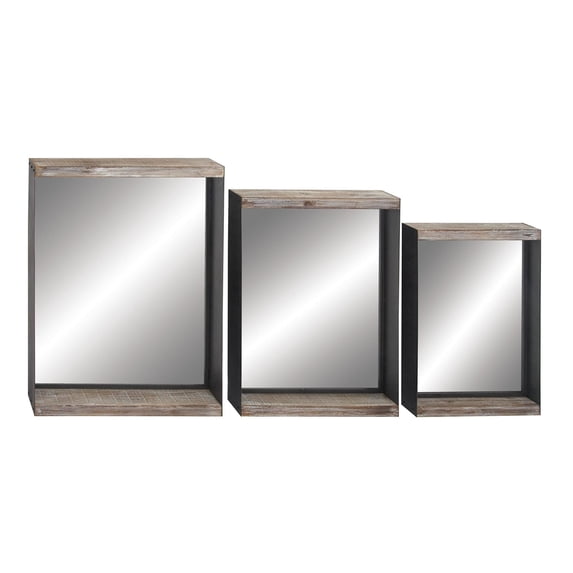 DecMode 24", 28", 32"H Beige Wall Mirror, Set of 3