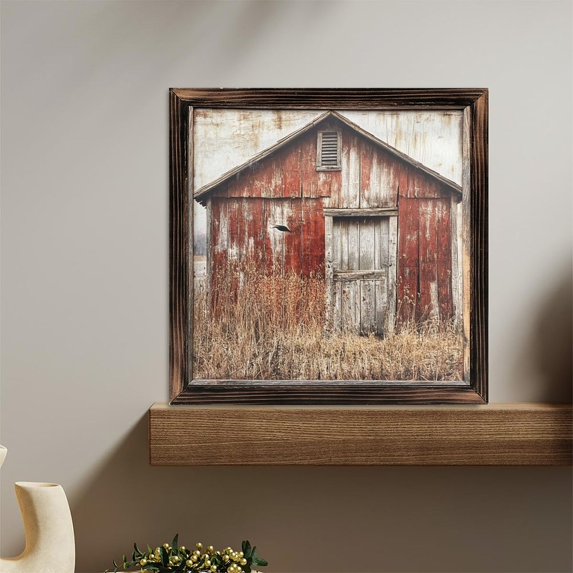 Rustic Red Barn Dry Grass Bird Wooden Sign Wall Plaque - Vintage Art Decoration, Wall Decoration - Ideal Gift For Home Decoration, Living Room, Bathroom, Bedroom, Garden, Dining, Bar, Cafe, Festiva