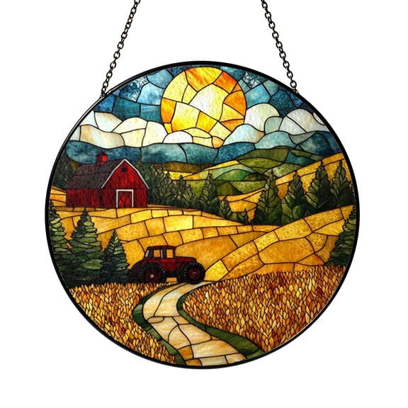 Rustic Red Barn Faux Stained Glass Window Decor2101