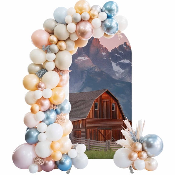Rustic Red Barn Snow Mountain Arch Backdrop Cover Spandex Fitted Arch Cover 6FT,Arches Backdrop Stand Covers for Wedding Birthday Party Ceremony Banquet Decoration Farmhouse Natural Scenery