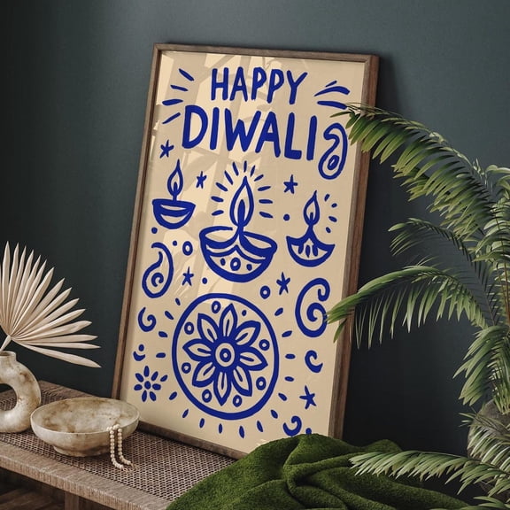 Rustic Red Diwali Lamp Indian Wall Art Boho Mandala Candle Design 1 Unframed Paper Print