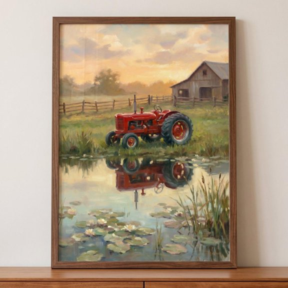 Rustic Red Farm Tractor Country Barn Wall Decor Unframed Paper Print