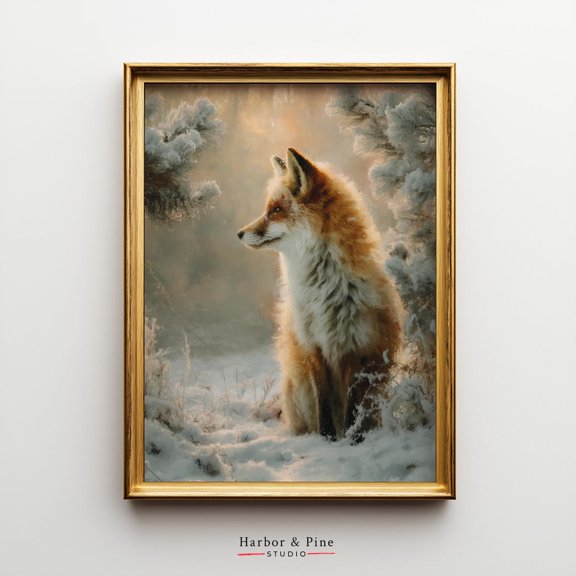 Rustic Red Fox Winter Wall Art Snowy Woodland Scene, Unframed Paper Poster 8x10in
