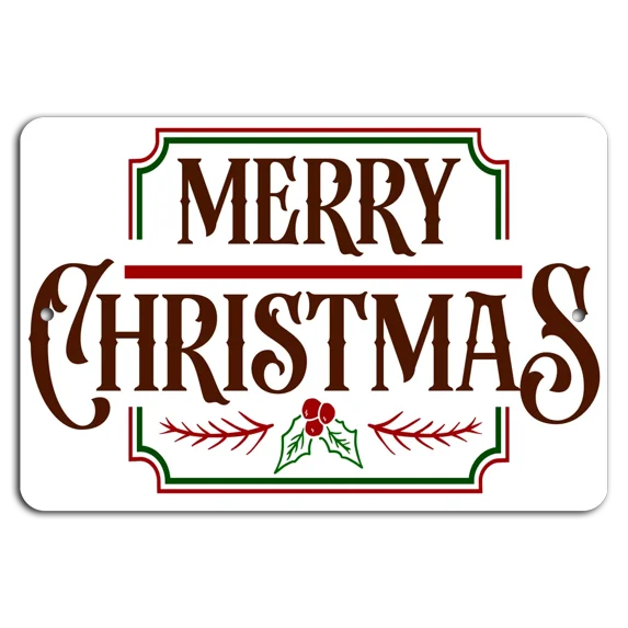 Rustic Red & Green Merry Christmas Metal Sign