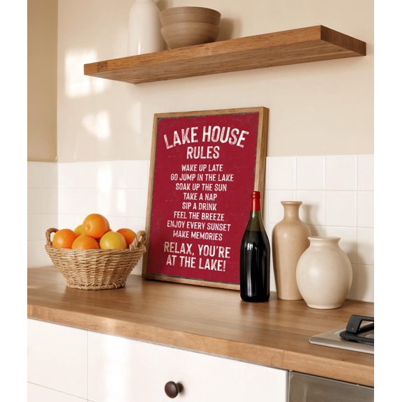 Rustic Red Lake House Sign Retro Cabin Decor Multiple Sizes Materials, Unframed Paper Print