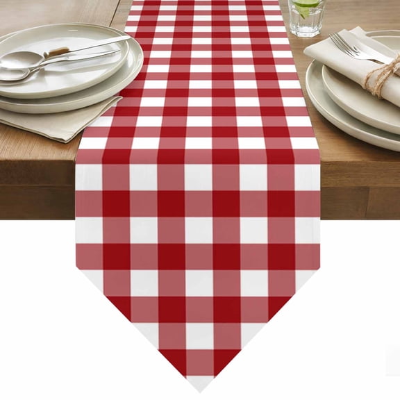Rustic Red Table Runner 48 Inches Long and White Buffalo Plaid Table Runners for Dining Room Tabletop Dresser Scarf Home Party Banquet Wedding Holiday Decoration