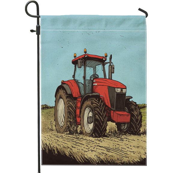 Rustic Red Tractor Garden Flag 12x18 Inch Double Sided Vintage Country Farmhouse Burlap Lawn Flag for Outdoor Decor