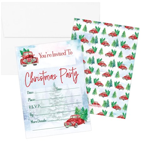 Rustic Red Truck Celebration Invitations - Set of 10 Charming Cards for Memorable Gatherings, Perfect for Birthdays, Anniversaries, and Seasonal Events.