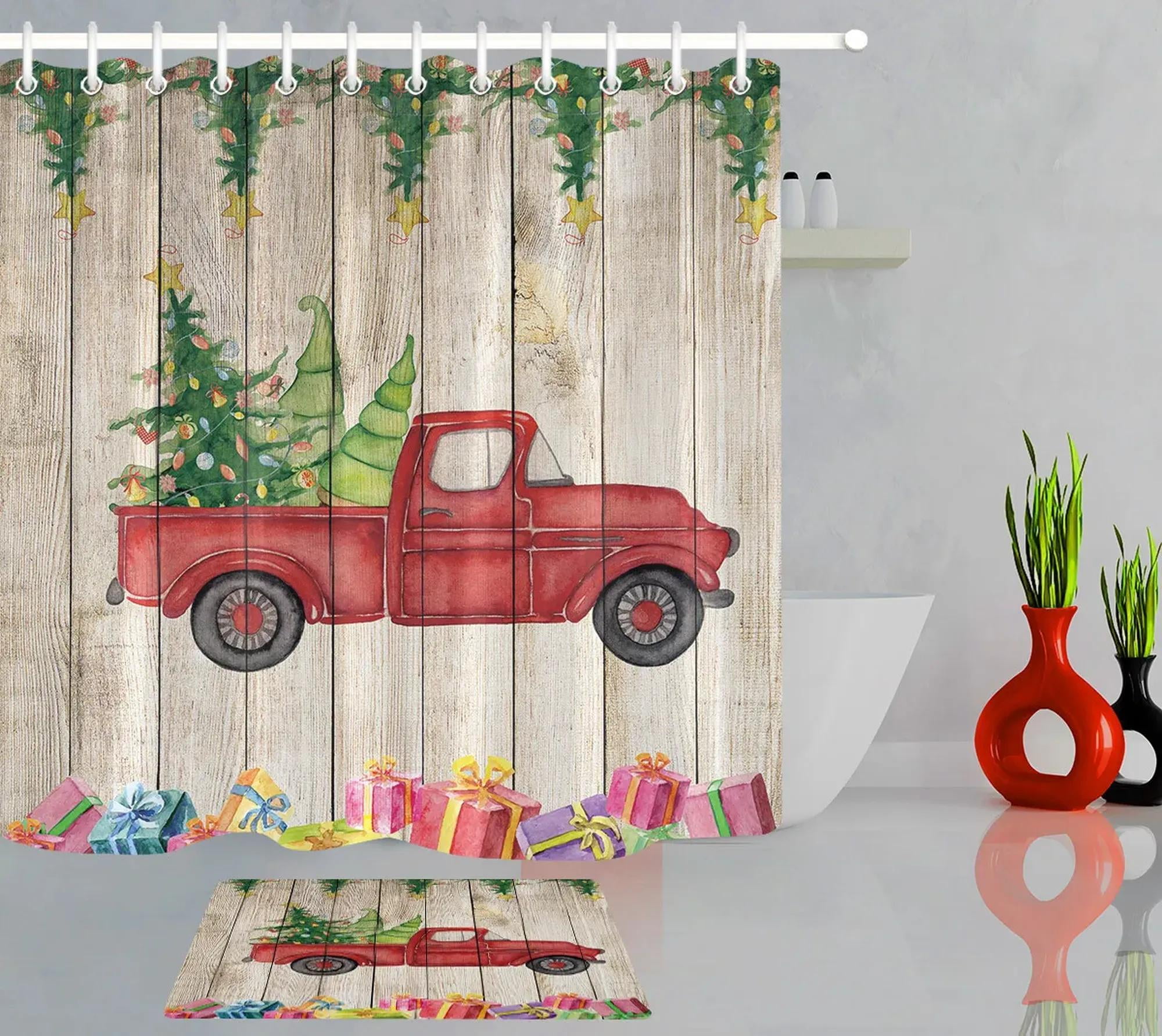 Rustic Red Truck Christmas Shower Curtain and Bathroom Set for Cozy Holiday Decor
