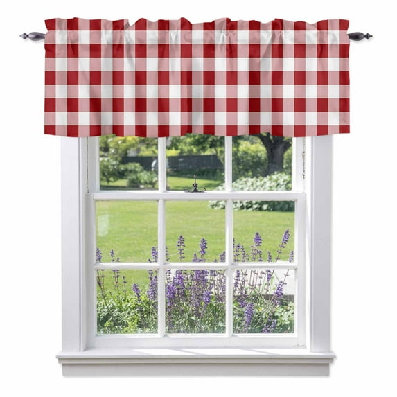 Rustic Red Valance Curtain and White Buffalo Plaid Window Valances Rod Pocket Short Curtains Window Treatments for Kitchen Bedroom Bathroom Laundry 60" x 18"