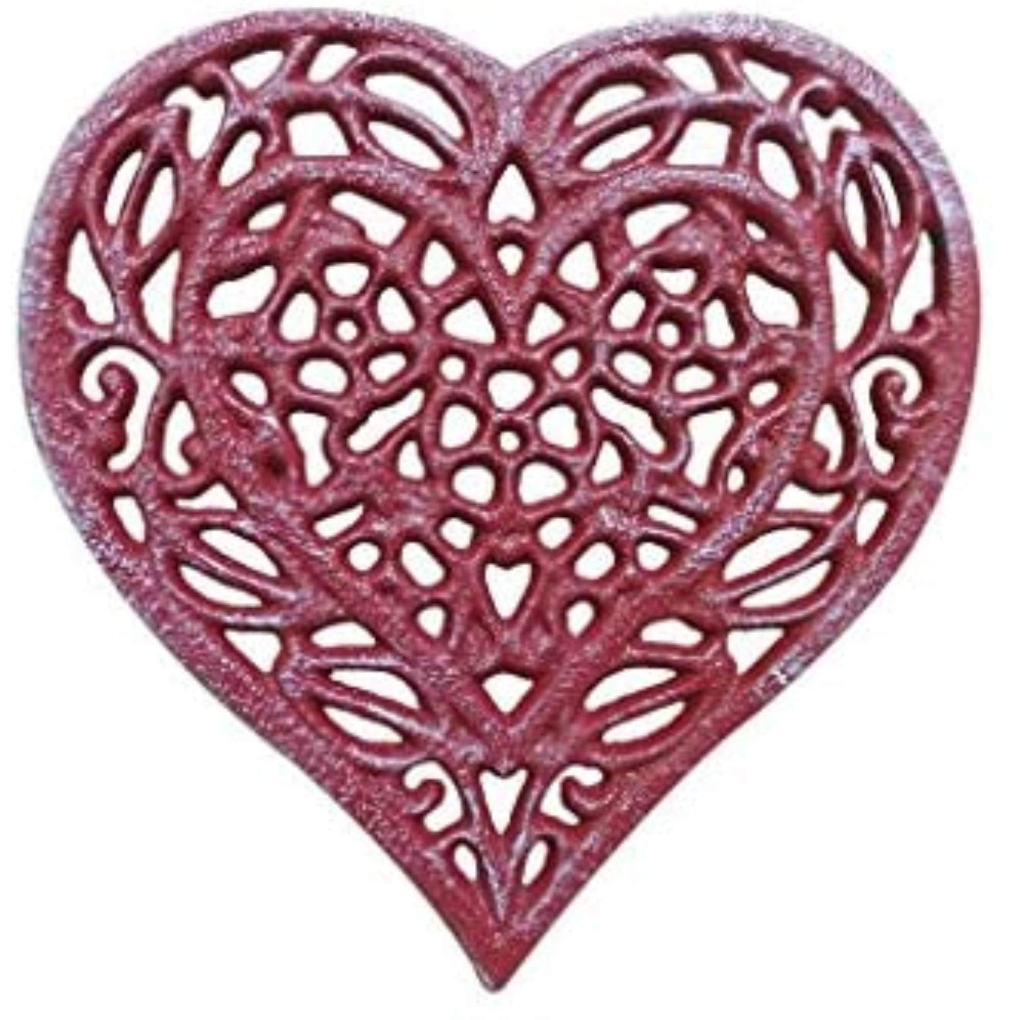 Rustic Red Whitewashed Cast Iron Heart Shaped Trivet 7