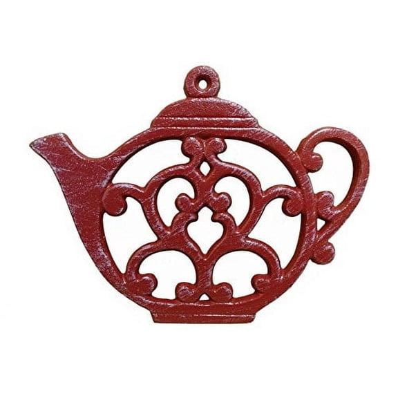 Rustic Red Whitewashed Cast Iron Round Teapot Trivet 8" - Teapot Decoration -