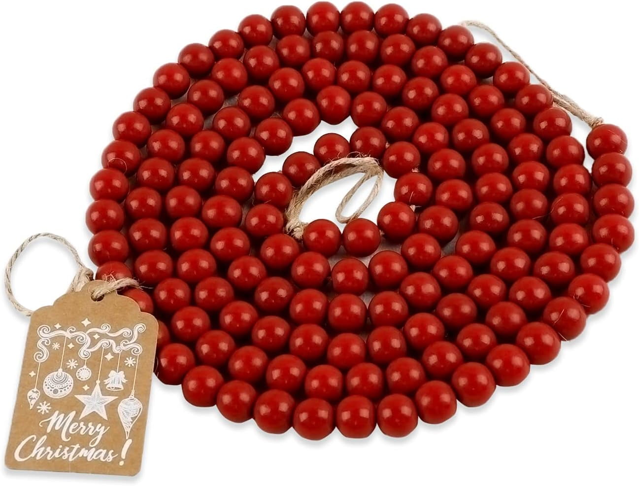 Rustic Red Wooden Bead Garland for Christmas Tree Decorations, Handmade