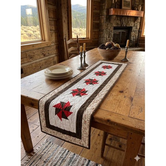 Rustic Red and Brown Farmhouse Quilted Table Runner