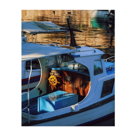 Rustic Reflections - Piraeus Greece Photography Boat Nautical Harbor Seascape Vintage Coastal Maritime Unframed Wall Art Print 6 x 8 inches