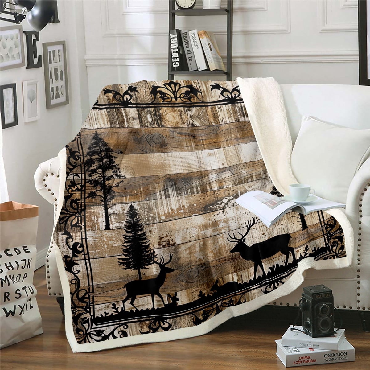 Rustic Deer Blocks Quilted Blanket NCU0LDH870