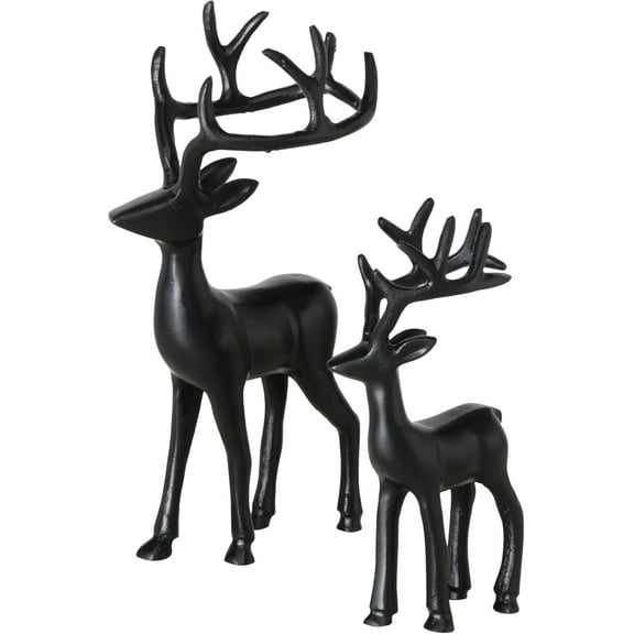 Rustic Reindeer Figurines, Set of 2, Handmade, Cast Aluminum, Black, 9.75 and 13.75 Inches