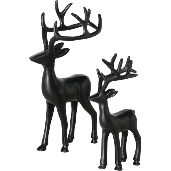 Rustic Reindeer Figurines, Set of 2, Handmade, Cast Aluminum, Black, 9.75 and 13.75 Inches