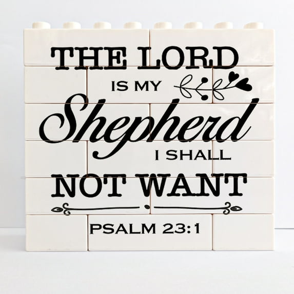 Rustic Religious Sign The Lord Is My Shepherd I Shall Not Want Psalm 23:1 Building Bricks Blocks Puzzles Christian Home Desk Shelf Decor