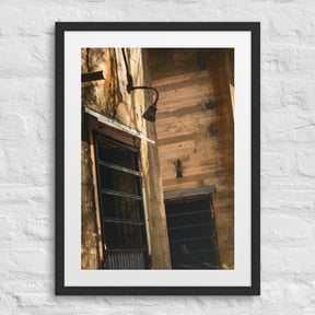 "Rustic Remnants" — Industrial Nature Art Framed Canvas (Black, 18″×24″)