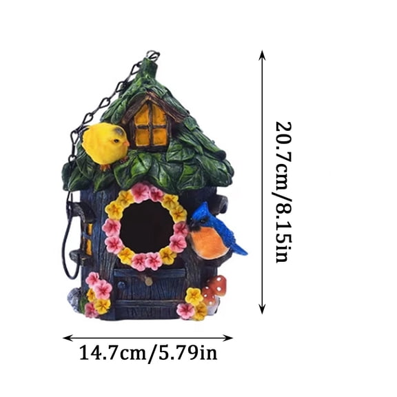Rustic Resin Bird House Decorative Hanging Nesting Box for Patio and Yard Wildlife Attraction