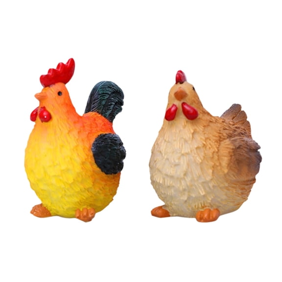 Rustic Resin Farm Animal Figurines, Rooster Chicken Statues Sculpture Set for Farmhouse Decor, Miniature Table Art for Desktop Bookshelf Decorations, Festival Home Decor 2.36/2.76 Inches