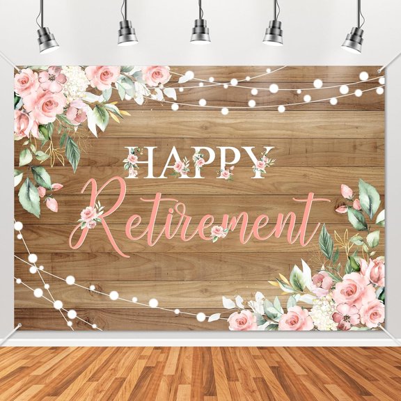Rustic Retirement Backdrop Banner Women Happy Retirement Party Decorations Pink Floral Retired Party Photo Booth Props (6x3.6ft)