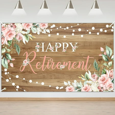 Rustic Retirement Backdrop Women Happy Retirement Party Decorations Pink Floral Retired Party Photo Booth Props