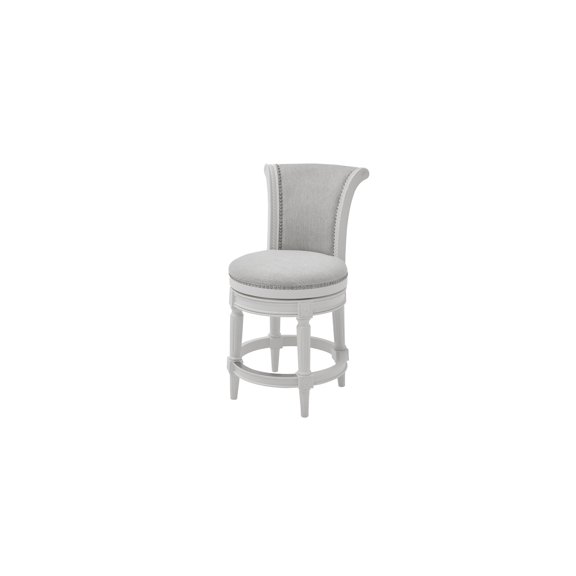 Rustic Retreat 26" Wood Counter-Height Swivel Barstool - High-Back Design with White Frame and Gray Upholstered Seat and Back for Stylish, Comfortable Kitchen or Bar Seating