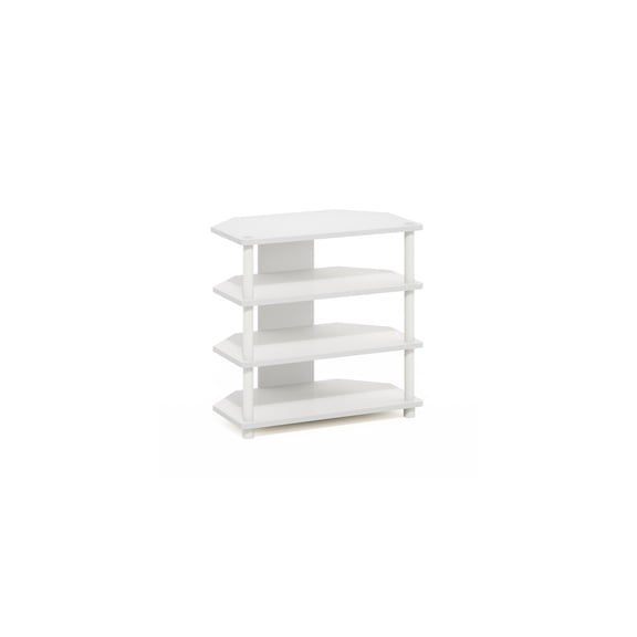Rustic Retreat Easy Assembly 4 Tier Petite TV Stand White White 23.7W x 14.6D x 23.2H Inches Compact and Stylish Storage Unit for Small Spaces