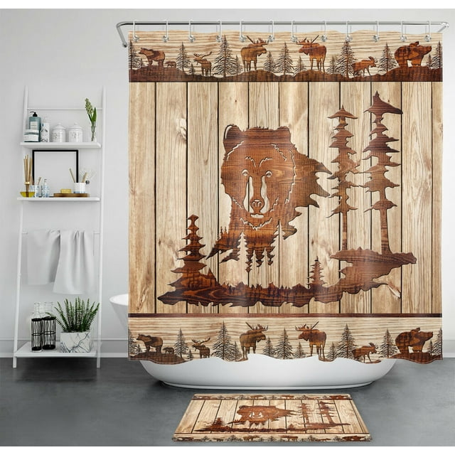 Rustic Retreat Hunting Lodge Shower Curtain & Bath Set on Distressed