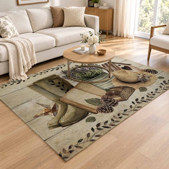 Rustic Retro Book Boot Cap Entryway Rug 4x6ft, Washable Non-Slip Low Pile Rug Vintage Farmhouse Wood Board Soft Non-Slip Carpet, Indoor Carpet for Entryway Bedside Dorm