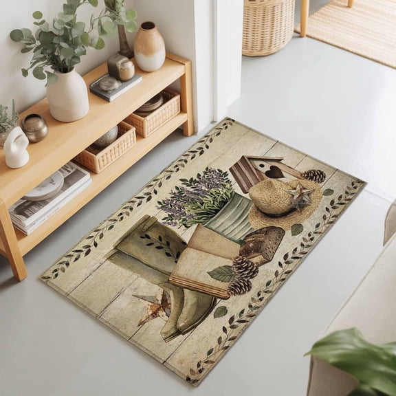 Rustic Retro Book Boot Cap Rectangle Rug 2'x3' Vintage Farmhouse Wood Board Washable Area Rugs for Living Room Bedroom Entryway Non Slip Entrance Door Mat Indoor Floor Carpet