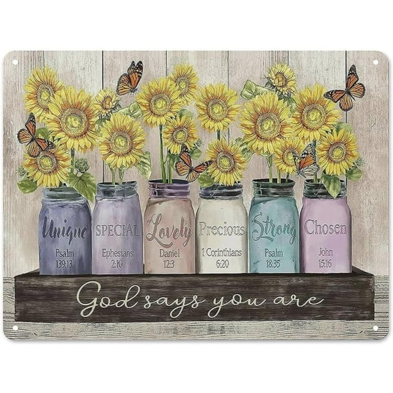 Rustic Retro Metal Tin Sign Farmhouse Truck Wall Art Old Barn Cross Daisy Wall Decor Christian Jesus Quotes Country Wall Art Home Parlor Garden Courtyard Wall Decor 8x12 Inch