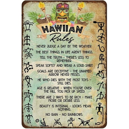 Rustic Retro Metal Tin Sign Hawaiian Rules Funny Vintage plaques Wall Decor Home Farm Signs Bathroom Decorative Wall Art Signage