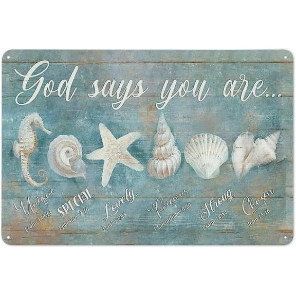 Rustic Retro Metal Tin Sign Ocean Beach Nautical Seashell Starfish Wall Art Coastal Country Home Courtyard Wall Decor 8 x 12 Inch