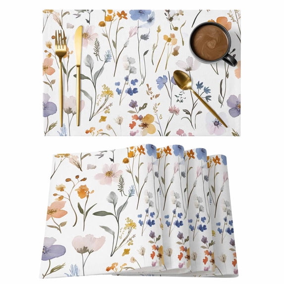 Rustic Retro Placemats Set of 1, Wildflower Colorful Floral Blossom Plant Non-Slip Place Mats Washable Table Mats for Kitchen Dining Table Decorations Indoor/Outdoor