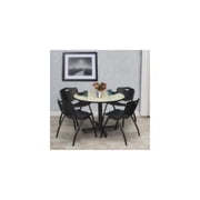 Rustic Revival Round Breakroom Table in Maple Finish with 4 Black M Stack Chairs Offering Warm Rustic Style and Durable Seating for Workspaces