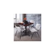Rustic Revival Square Breakroom Table in Mahogany Finish with 4 Grey M Stack Chairs for Classic Rustic Charm and Comfortable Seating in Office Areas