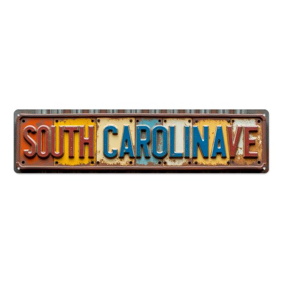 Rustic Road Name 16*4 in Tin Signs License Plate Display"SOUTH CAROLINA AVE" bedroom accessories for men beach posters wall plaques garage Rusty texture