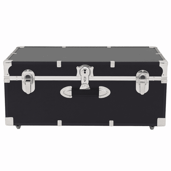 Rustic Romance Heavy Duty 30" Under Bed Storage Trunk with Lock and Latch, 15.75" D x 30" W x 12.25" H, Ideal for Camp, Dorm Room, Footlocker, Black